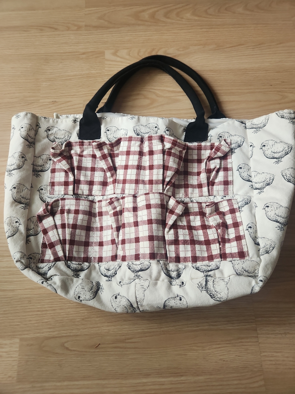 Canvas Tote Bag with Red Gingham Pocket For EGG collecting